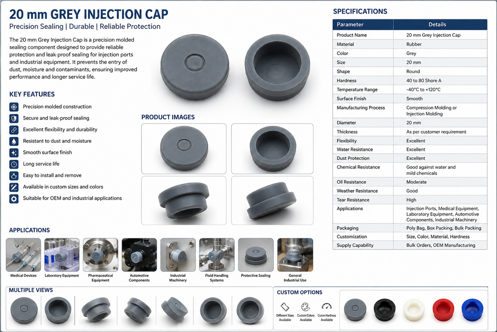 20 Mm Grey Injection Cap - Hardness: Soft