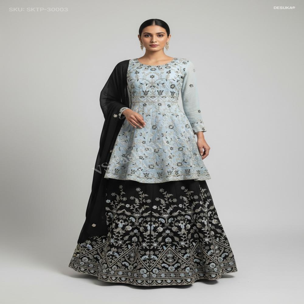 Embroidered Peplum Skirt Set