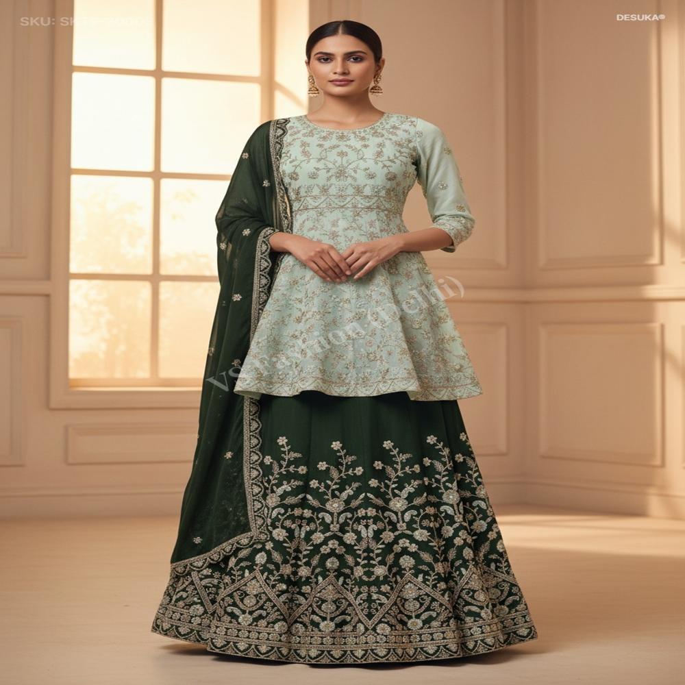 Embroidered Peplum Skirt Set
