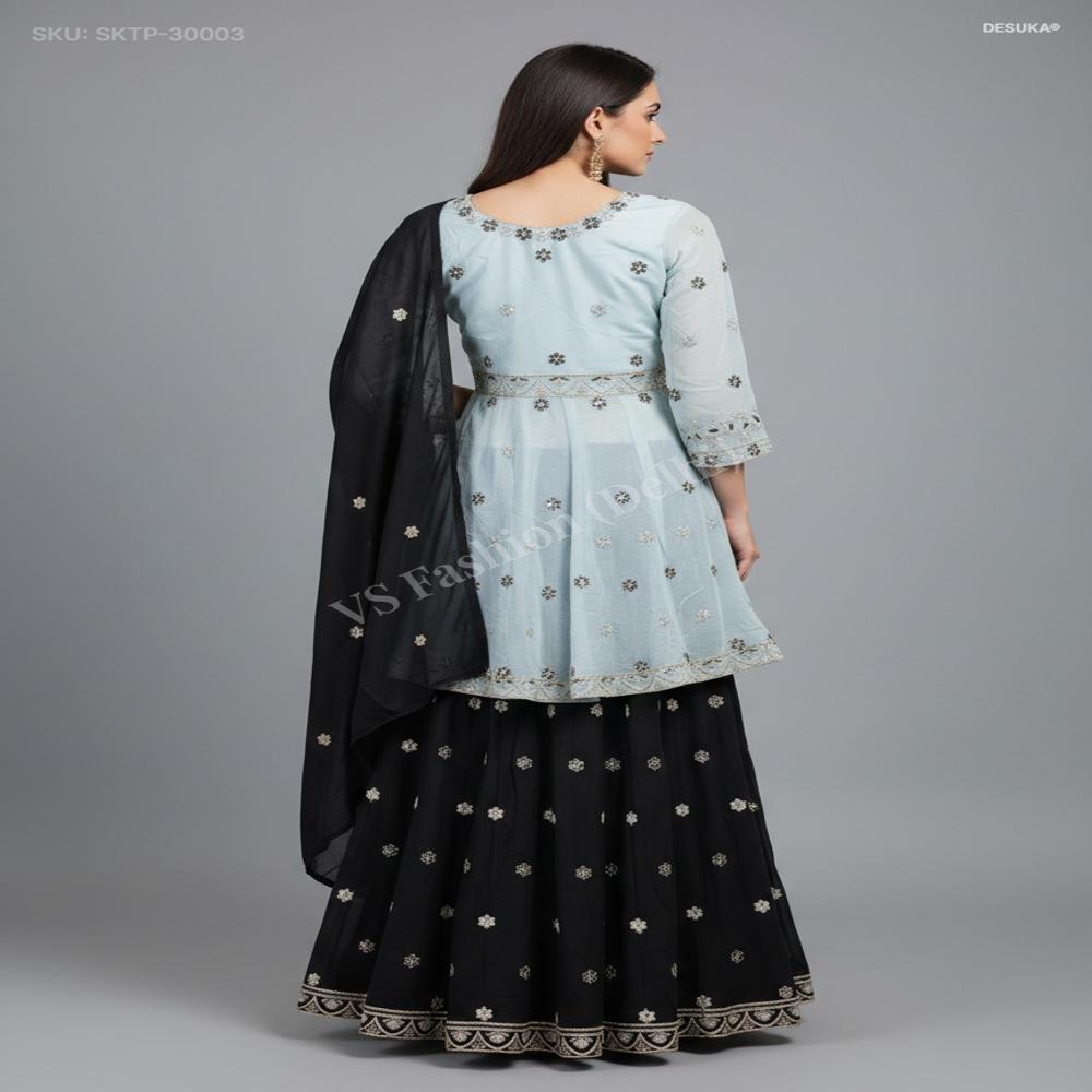 Embroidered Peplum Skirt Set