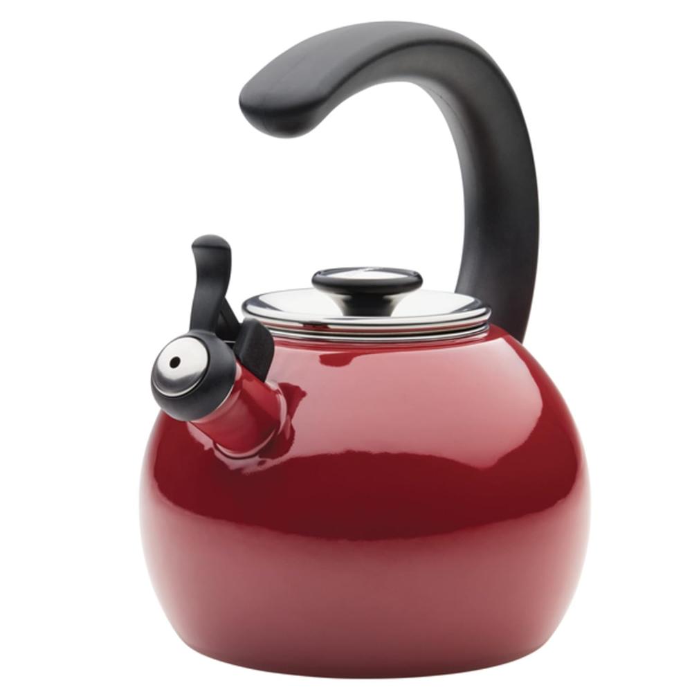 Meyer Circulon Enamel On Steel Whistling Tea Kettle | Hot Water Kettle With Heat-resistant Phenolic Grip, 1.9 Liters | Gas Stovetop And Induction Compatible, Red 48170 - Weight: 599 Grams (g)