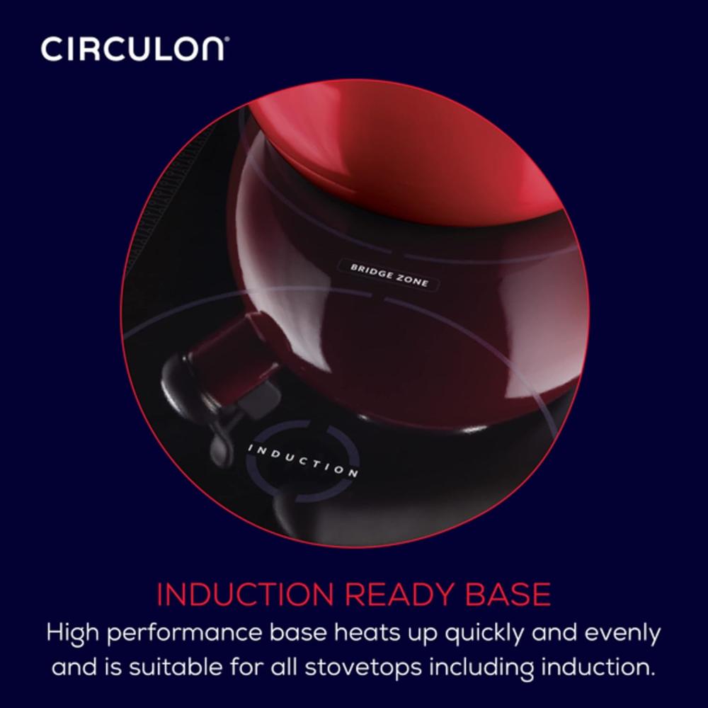 Meyer Circulon Enamel On Steel Whistling Tea Kettle | Hot Water Kettle with Heat-Resistant Phenolic Grip, 1.9 Liters | Gas stovetop and Induction Compatible, Red 48170