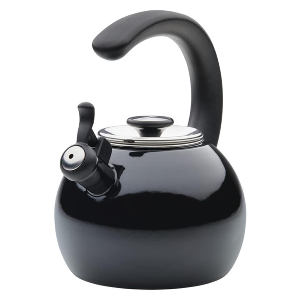Meyer Circulon Enamel On Steel Whistling Tea Kettle | Hot Water Kettle With Heat-resistant Phenolic Grip, 1.9 Liters | Gas Stovetop And Induction Compatible, Black 48166 - Surface Finish: Na