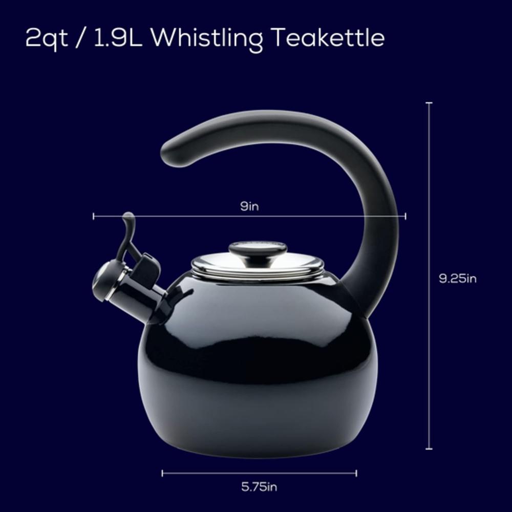 Meyer Circulon Enamel On Steel Whistling Tea Kettle | Hot Water Kettle with Heat-Resistant Phenolic Grip, 1.9 Liters | Gas stovetop and Induction Compatible, Black 48166