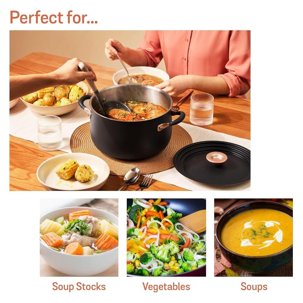 Meyer Accent Series Stainless Steel Dutch Oven|Cooking&Serving Casserole Pan With Ergonomic Grip Silicone Handles|Gas&Induction Compatible,6.5 Liters ,Polished 70614