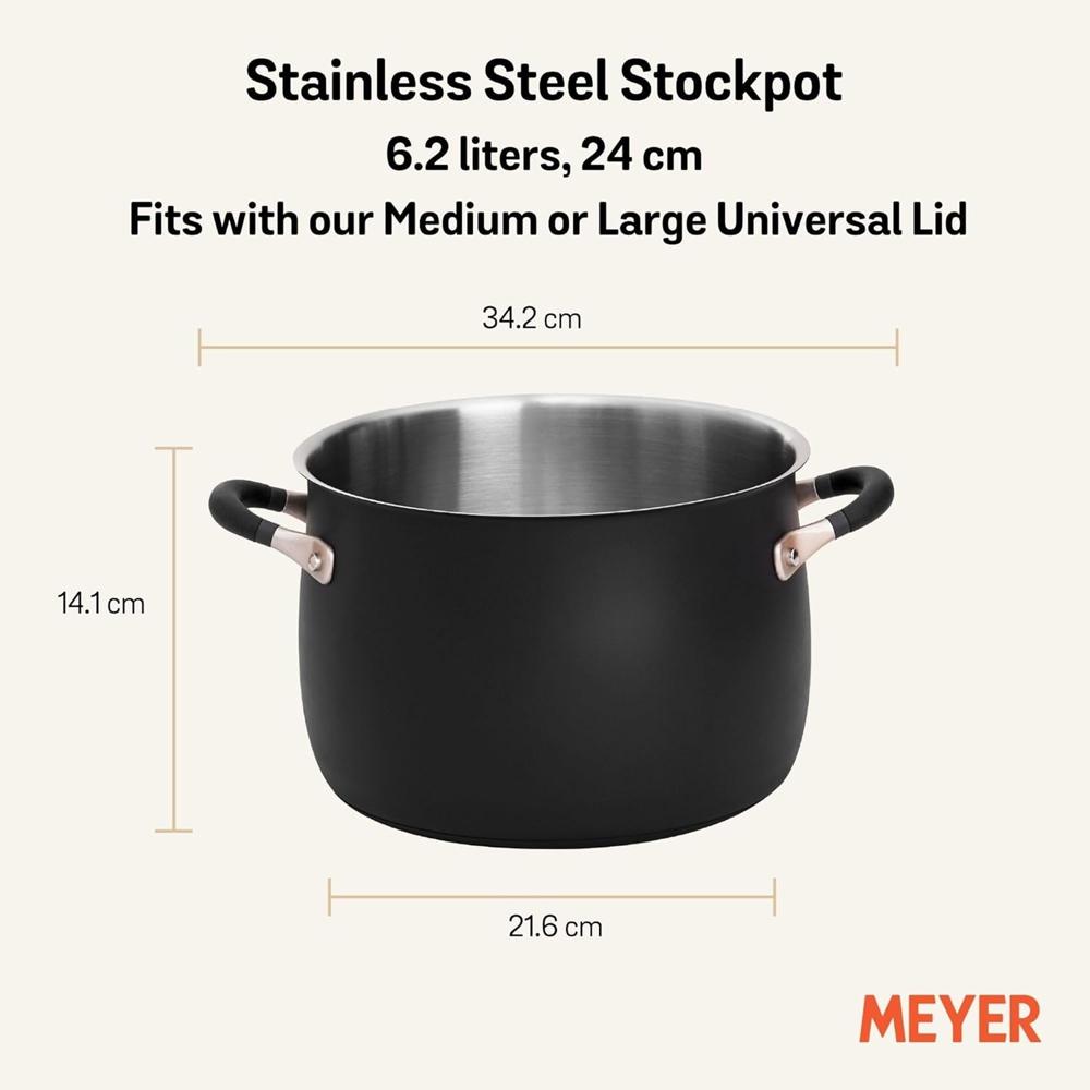 Meyer Accent Series Stainless Steel Dutch Oven|Cooking&Serving Casserole Pan With Ergonomic Grip Silicone Handles|Gas&Induction Compatible,6.5 Liters ,Polished 70614