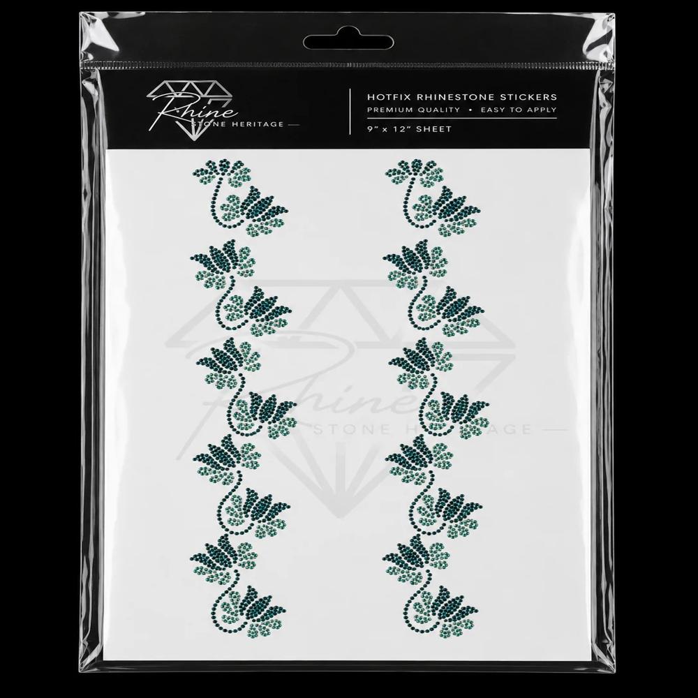 Premium Floral Border Hotfix Rhinestone Transfer Sticker | Crystal Ethnic Border Heat Transfer Design for Garments