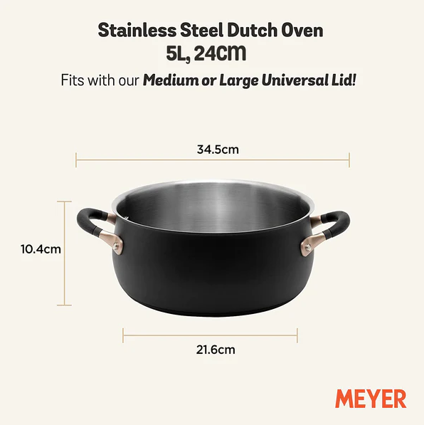Meyer Accent Series Stainless Steel Dutch Oven/Casserole Pan, 5 Litres 70613