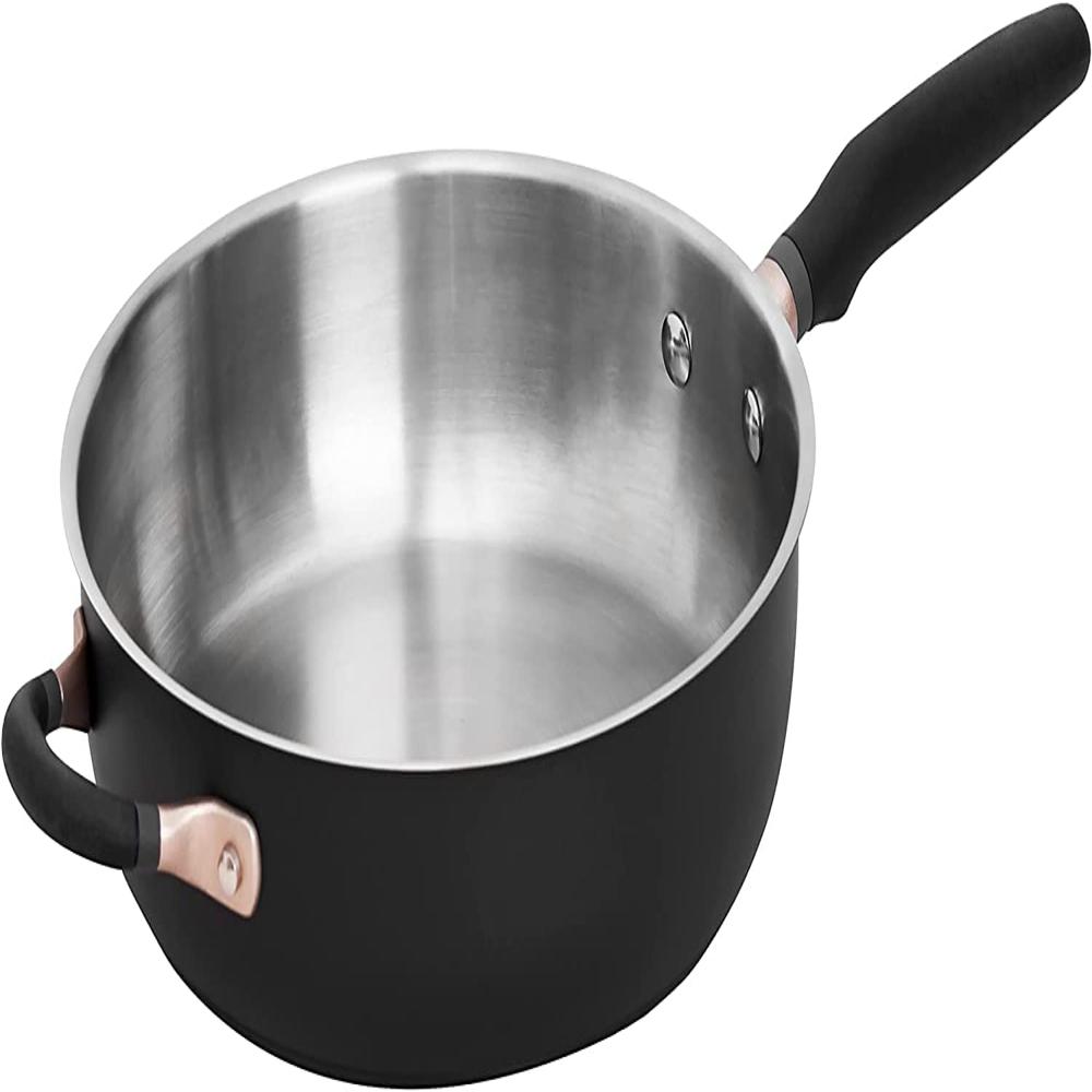 Meyer Accent Series Stainless Steel Saute Pan With Silicone Handle | Steel Frying Pan | Steel Pan | Frying Pan With Induction Base, 4.5 Liters, 28cm, Black 70616 - Capacity: 4.5l Ltr
