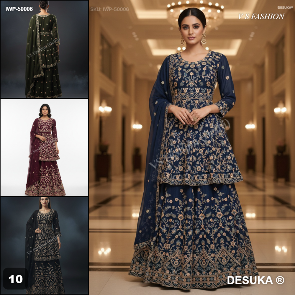  Georgette Heavy Peplum Skirt Set 