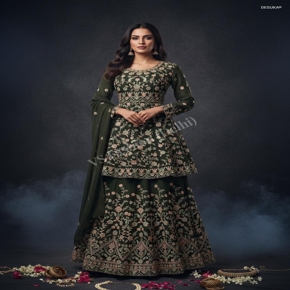  Georgette Heavy Peplum Skirt Set 