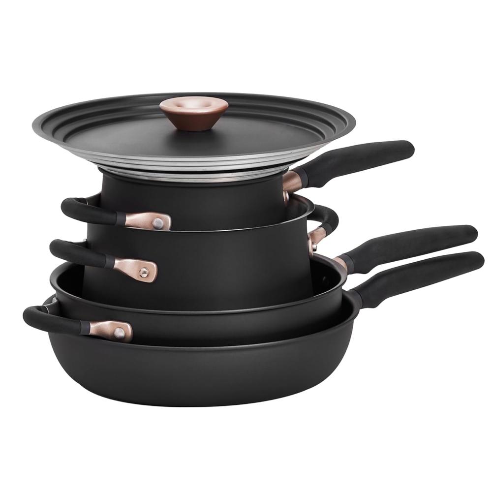 Meyer Accent Series - Hard Anodized Nonstick And Stainless Steel Pots And Pans/essential Cookware Set/induction&gas Pan Set, Kitchen Set For Home, 6 Piece, Matte Black 81214 - Handle Type: With Handle