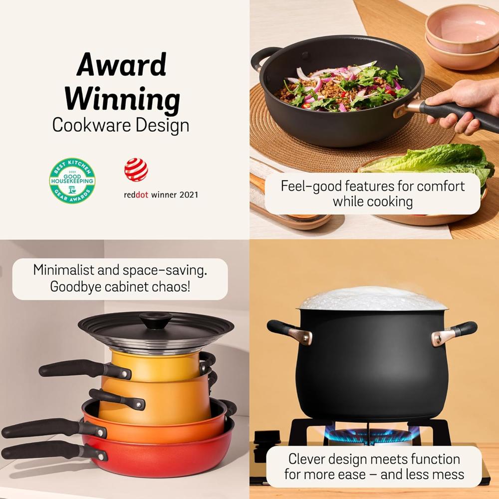 Meyer Accent Series - Hard Anodized Nonstick and Stainless Steel Pots and Pans/Essential Cookware Set/Induction&Gas Pan Set, Kitchen Set for Home, 6 Piece, Matte Black 81214