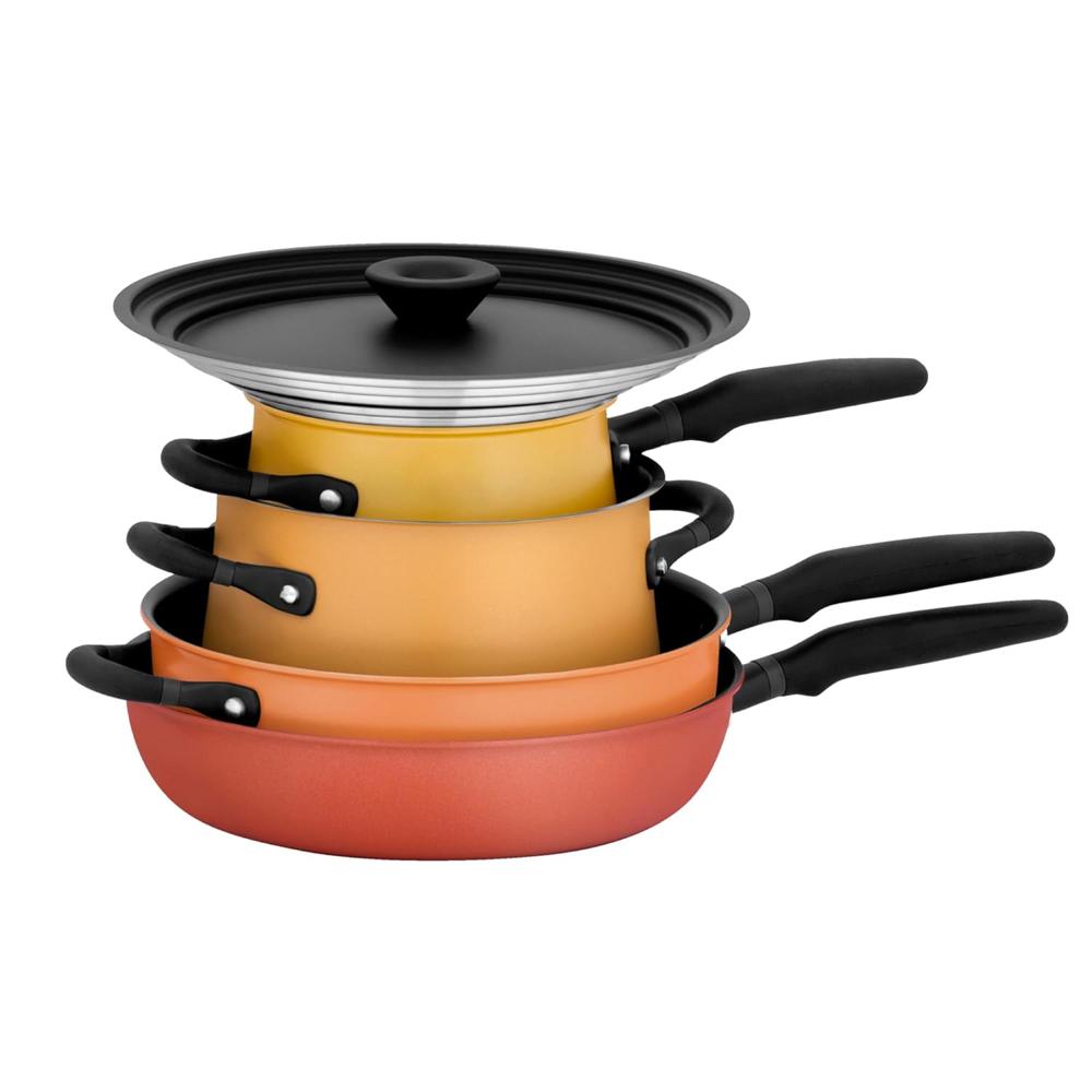Meyer Accent Series Spark Edition 6 Piece Nonstick and Stainless Steel Cookware Set with Lids, Induction and Gas Compatible, Assorted Colors (Yolk Yellow, Pumpkin Orange, Persimmon Orange, Chili Red) 10567