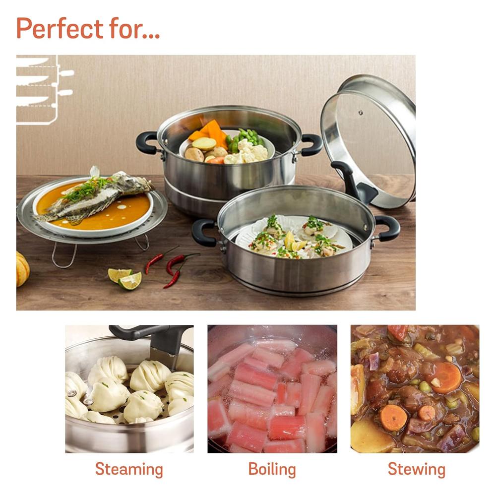 Meyer Stainless Steel 3 Level Multi Steamer for Vegetables Cooking | Idli Maker | Momo Steamer | Multi Cooker Rice Steamer with Induction Base, 28cm/8.5L, Silver 70050