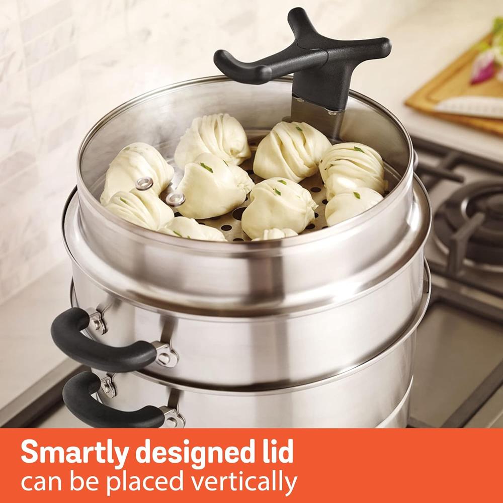 Meyer Stainless Steel 3 Level Multi Steamer for Vegetables Cooking | Idli Maker | Momo Steamer | Multi Cooker Rice Steamer with Induction Base, 28cm/8.5L, Silver 70050