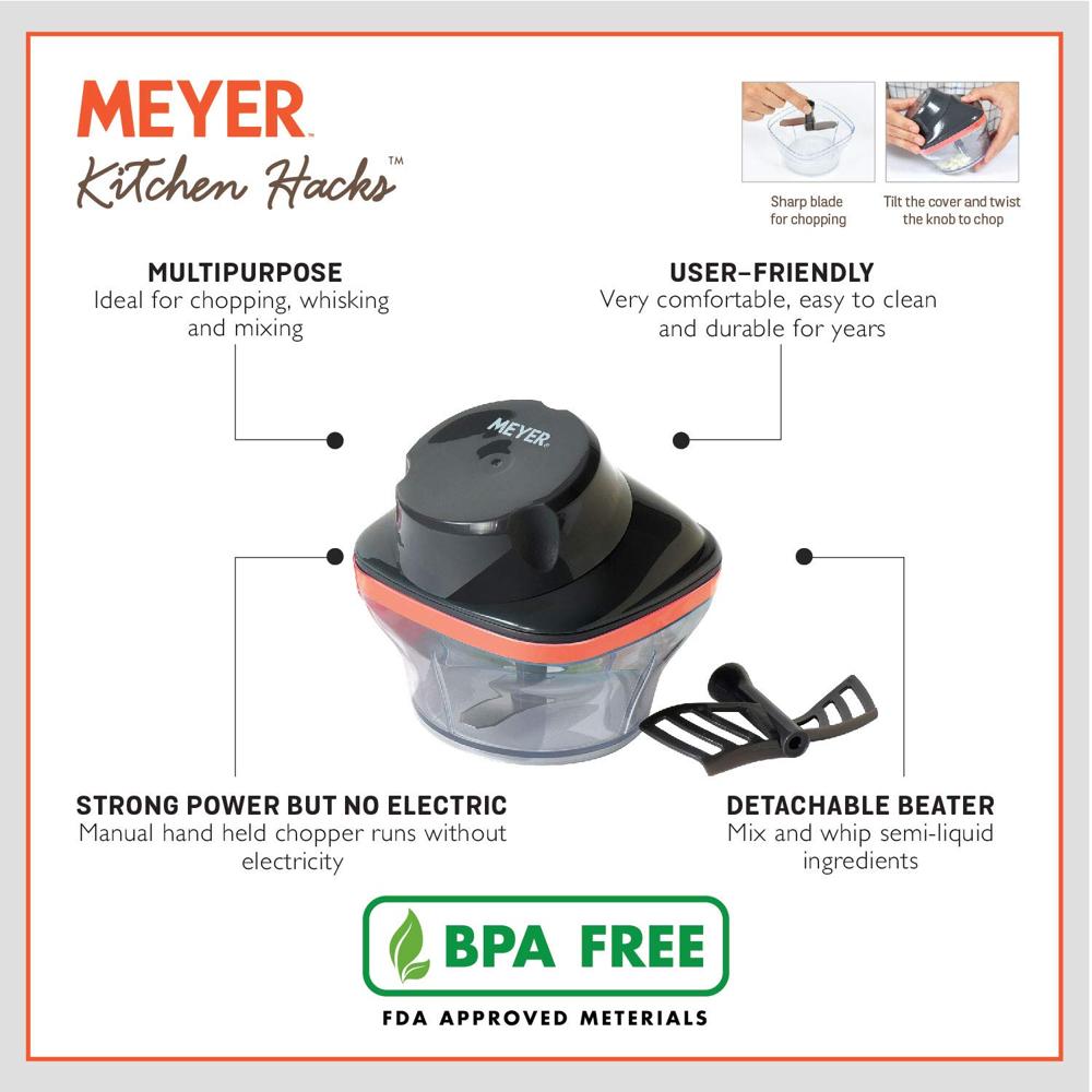 Meyer Kitchen Hacks Compact Chopper | Vegetable Cutter &Slicer | Vegetable Cutting Machine | Kitchen Accessories | Kitchen Items for Home Cooking | Onion Chopper | All in one Chopper, 250ML 48097