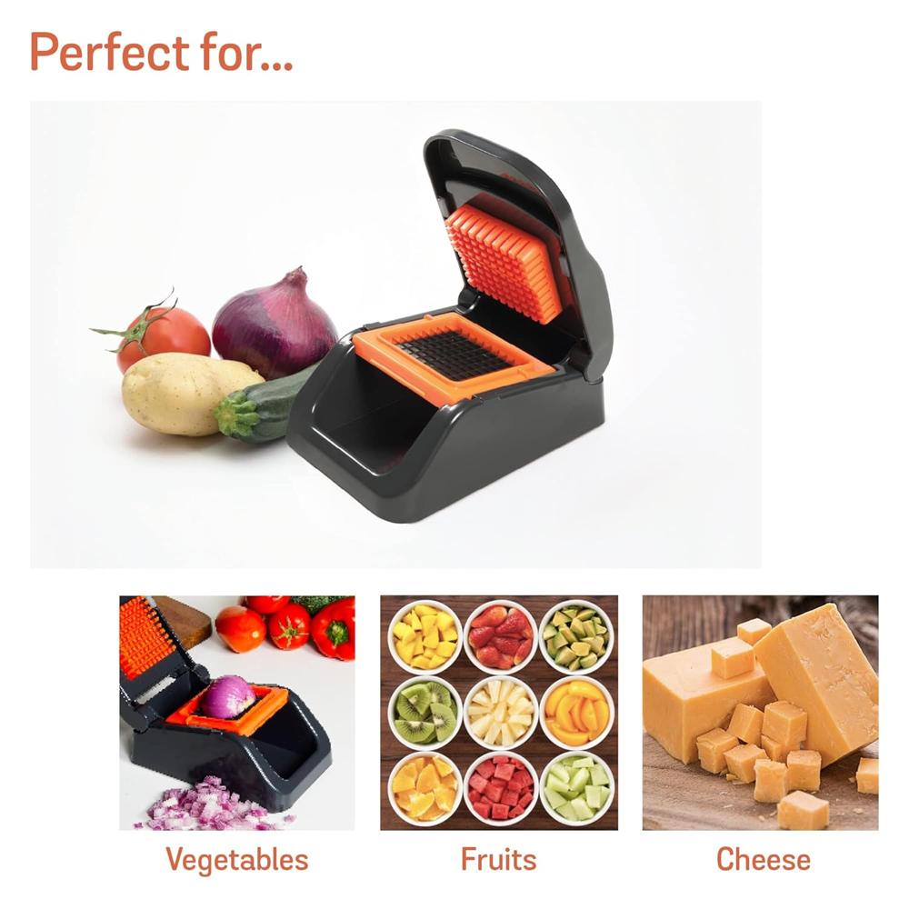 Meyer 2 in 1 Dicer with Container, Vegetable Cutter &Slicer, Cutting Machine | Kitchen Accessories | Kitchen Items for Home Cooking | Onion Chopper | Mini Handy Chopper (Plastic, Grey, Orange) 48613