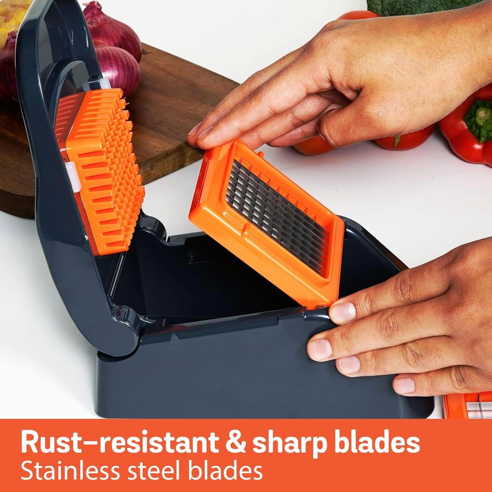Meyer 2 in 1 Dicer with Container, Vegetable Cutter &Slicer, Cutting Machine | Kitchen Accessories | Kitchen Items for Home Cooking | Onion Chopper | Mini Handy Chopper (Plastic, Grey, Orange) 48613