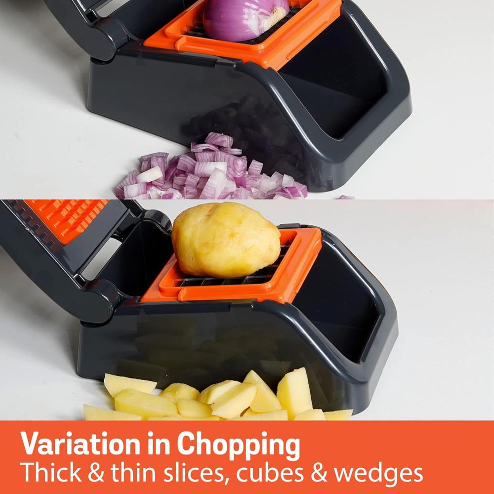 Meyer 2 in 1 Dicer with Container, Vegetable Cutter &Slicer, Cutting Machine | Kitchen Accessories | Kitchen Items for Home Cooking | Onion Chopper | Mini Handy Chopper (Plastic, Grey, Orange) 48613
