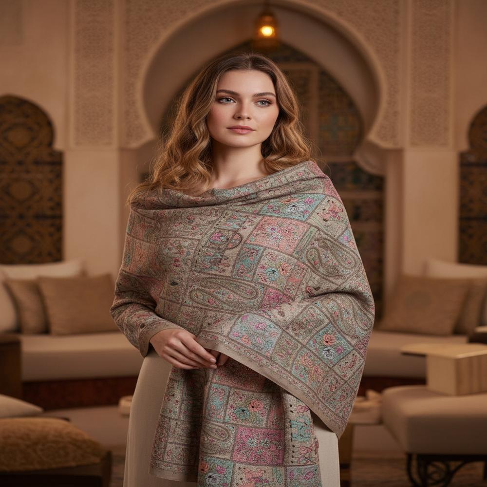Merino wool full embroidery jamma shawl