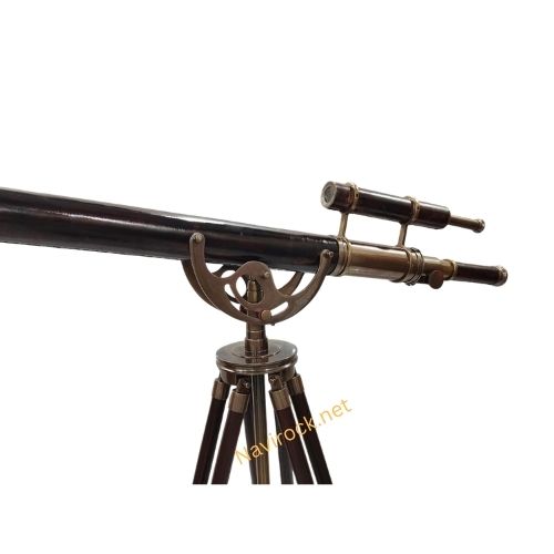  Telescope Double Barrel Antique Finish & Leather Wrap Nautical Floor Standing Wooden Tripod