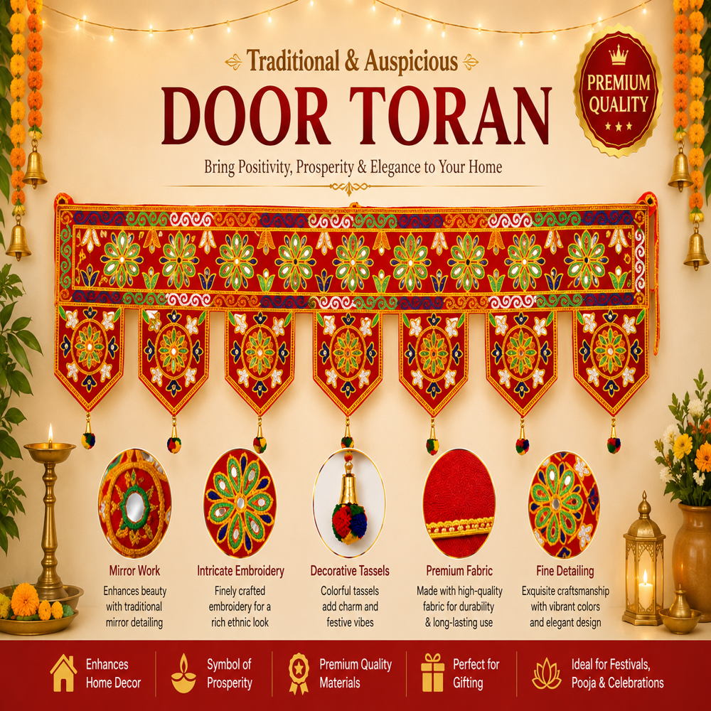 Krishna Handloom Decorative Mandir Door Festival Hanging R 20 - Color: Red