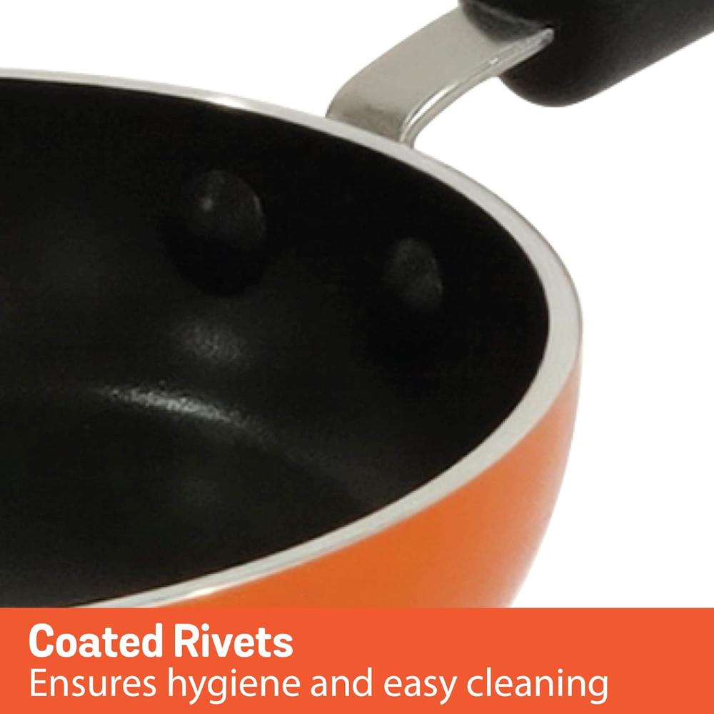 Meyer Non Stick Mini Fry Pan | Tadka Pan | Omelette Pan Non Stick | Egg Pan | Frying Pan Nonstick Small Size | Gas Stove Compatible, 12cm, Orange 10601