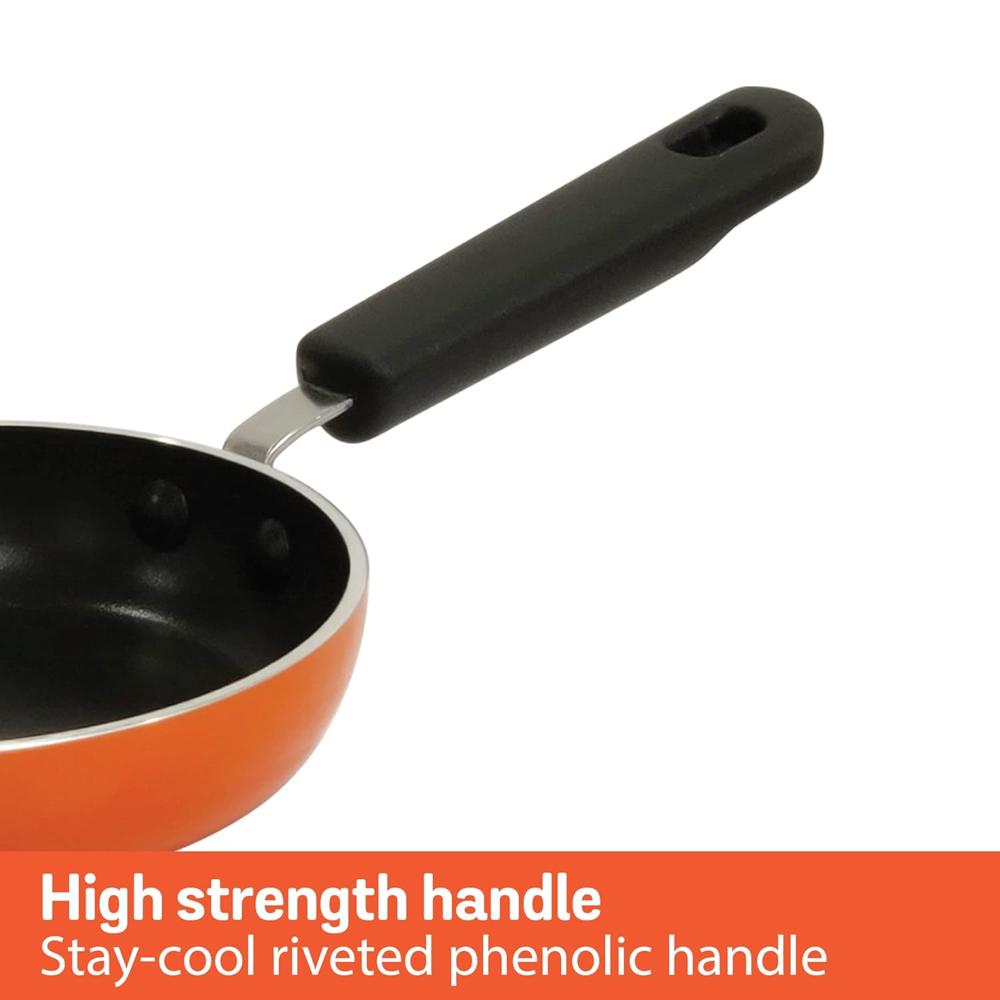 Meyer Non Stick Mini Fry Pan | Tadka Pan | Omelette Pan Non Stick | Egg Pan | Frying Pan Nonstick Small Size | Gas Stove Compatible, 12cm, Orange 10601