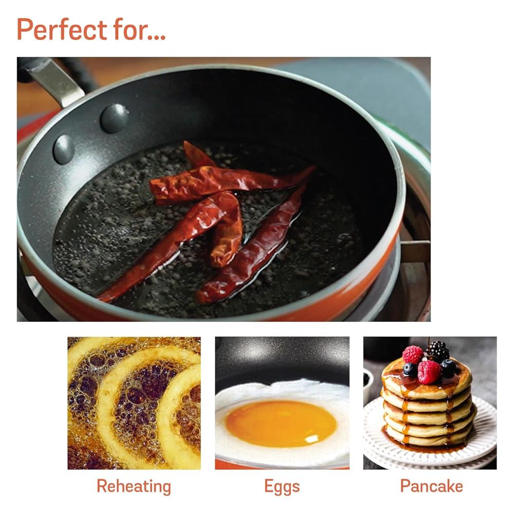 Meyer Non Stick Mini Fry Pan | Tadka Pan | Omelette Pan Non Stick | Egg Pan | Frying Pan Nonstick Small Size | Gas Stove Compatible, 12cm, Orange 10601