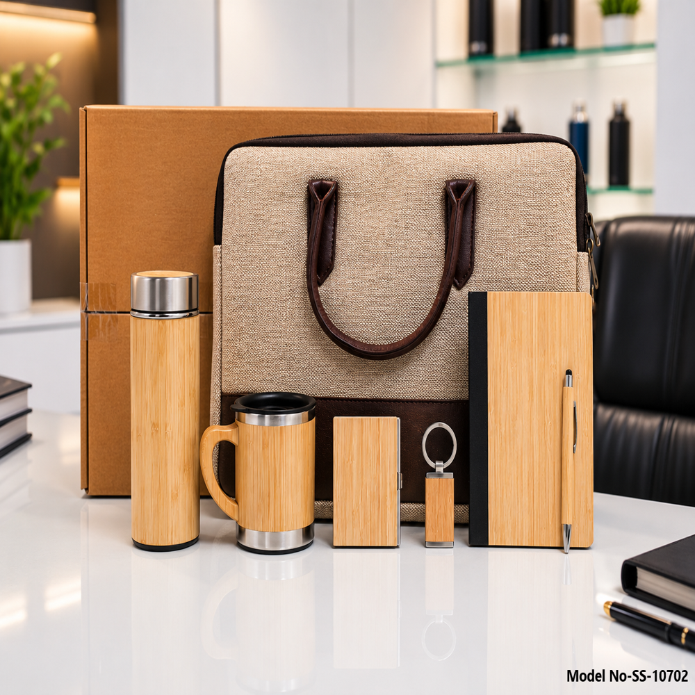 Premium Eco-Friendly Corporate Gift Set With Laptop Bag & Bamboo Accessories (Ss-10702) - Capacity: Flask: 500 Ml