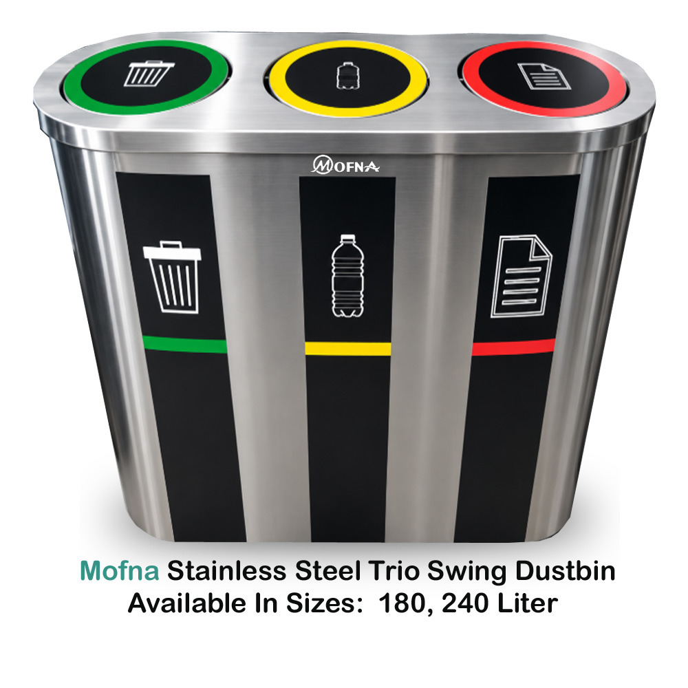 Mofna Stainless steel Trio Swing dustbin 180 Liter