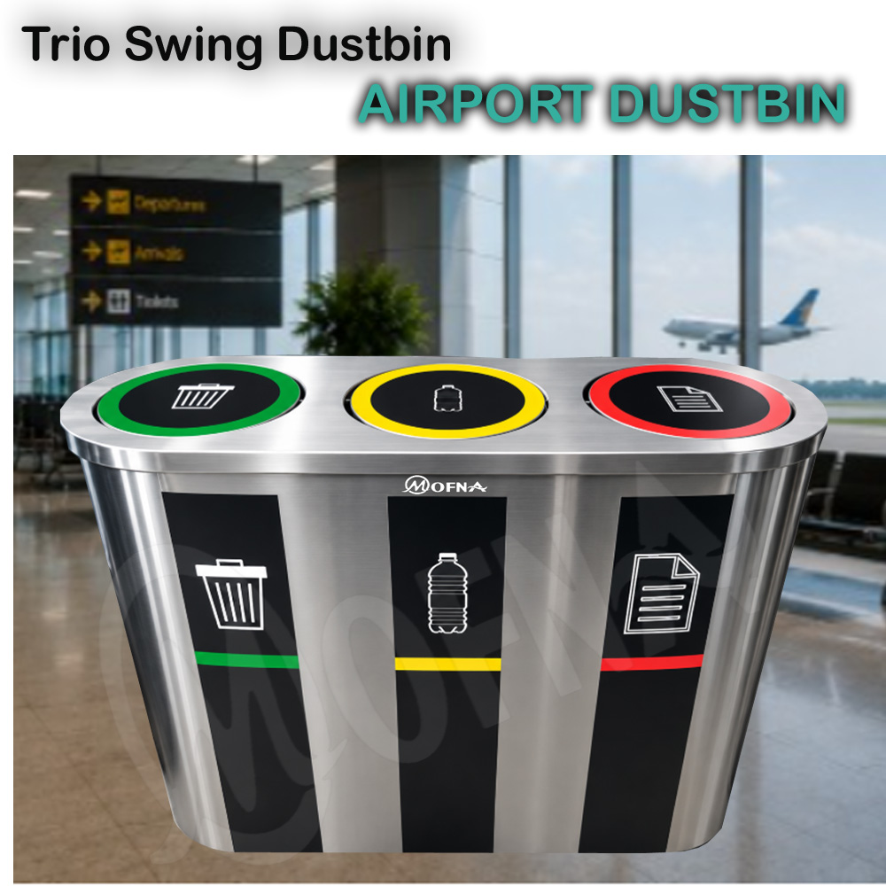 Mofna Stainless steel Trio Swing dustbin 180 Liter