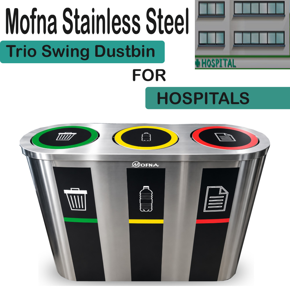 Mofna Stainless steel Trio Swing dustbin 180 Liter