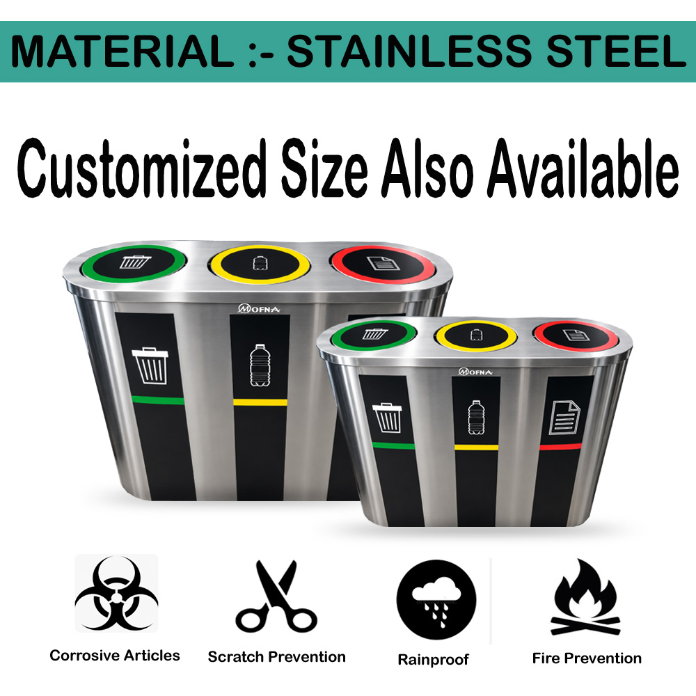 Mofna Stainless steel Trio Swing dustbin 180 Liter