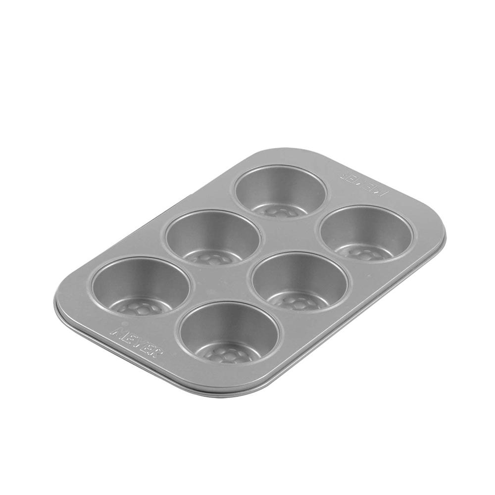 Meyer Bakemaster Carbon Steel Non Stick 6 Cup Muffin Pan | Cup Cake Mold | Cupcake Tray | Moulds For Baking | Nonstick Pan | Round Tray | Nonstick Bakeware Grey 47536 - Weight: 400 Grams (G)