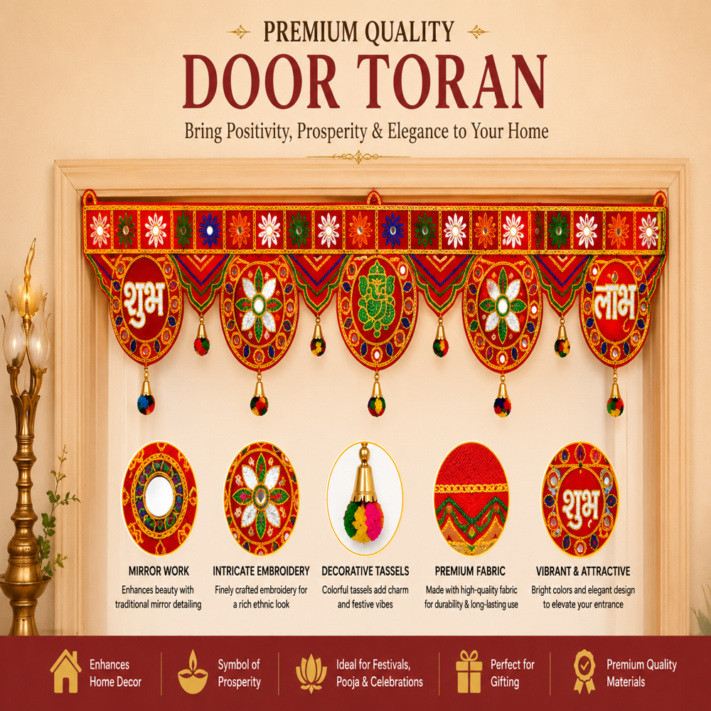 Krishna Handloom Decorative Indian Festival Entrance Art S 6 - Color: Red