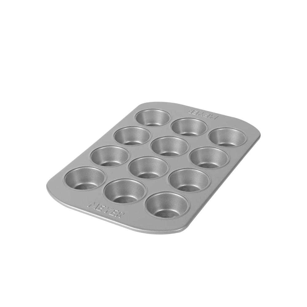 Meyer Bakemaster Carbon Steel Non Stick 12 Cup Muffin Pan | Cup Cake Mold | Cupcake Tray | Moulds For Baking | Nonstick Pan | Round Tray | Nonstick Bakeware Grey 47341 - Weight: 400 Grams (G)