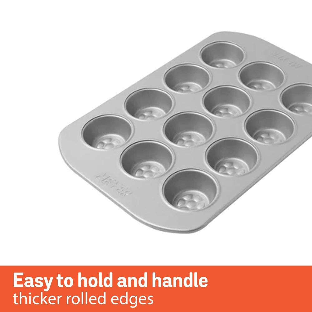 Meyer Bakemaster Carbon Steel Non Stick 12 Cup Muffin Pan | Cup Cake Mold | Cupcake Tray | Moulds for Baking | Nonstick Pan | Round Tray | Nonstick Bakeware, Grey 47341