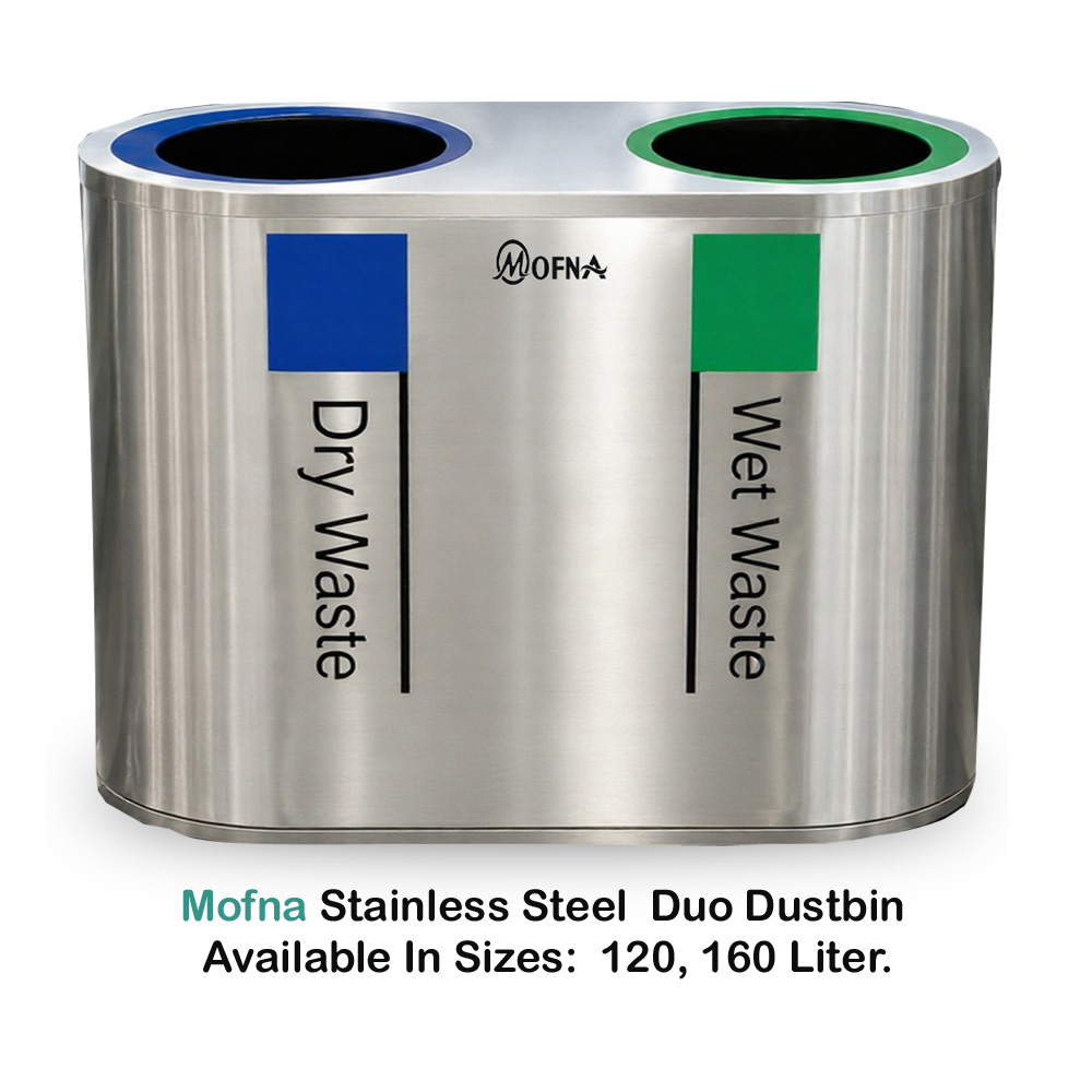 Mofna Stainless Steel Duo Airport Dustbin 120 Liter