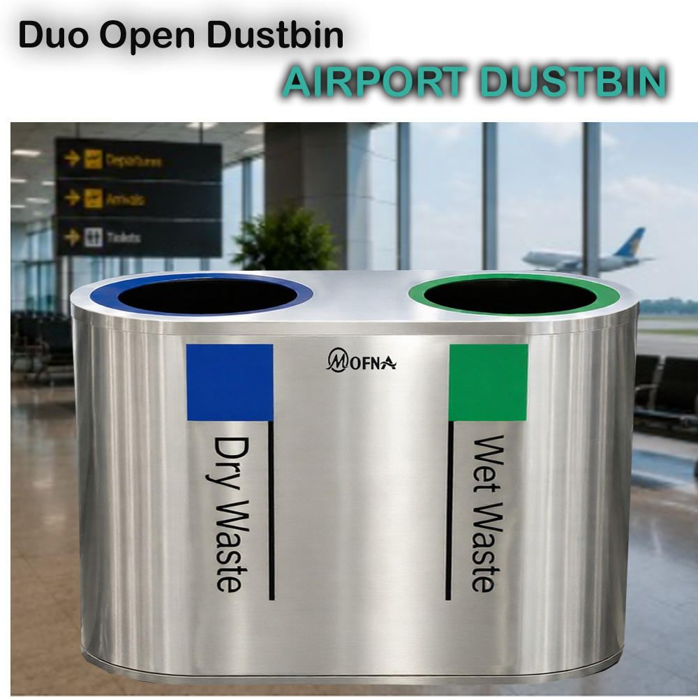 Mofna Stainless Steel Duo Airport Dustbin 120 Liter