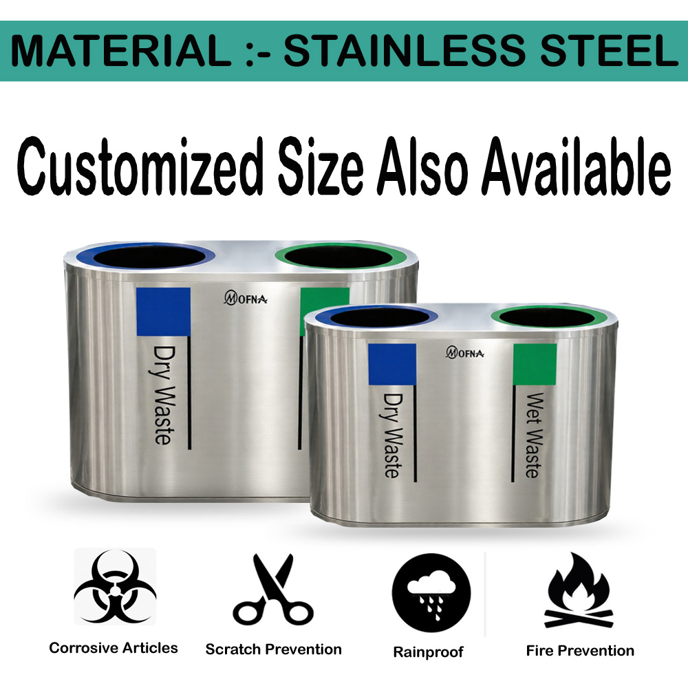 Mofna Stainless Steel Duo Airport Dustbin 120 Liter