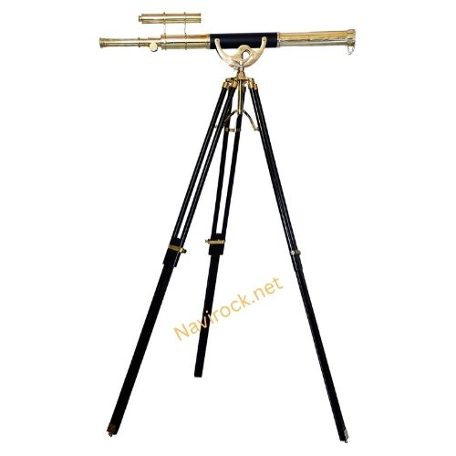 Vintage Shiny Brass Nautical Telescope Double Barrel Brass Finish Adjastable Wooden Tripod