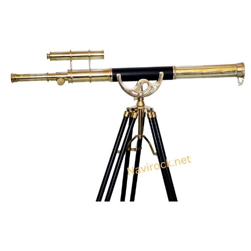 Vintage Shiny Brass Nautical Telescope Double Barrel Brass Finish Adjastable Wooden Tripod