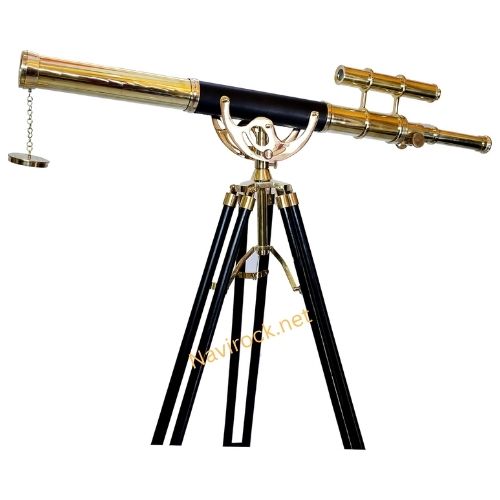 Vintage Shiny Brass Nautical Telescope Double Barrel Brass Finish Adjastable Wooden Tripod