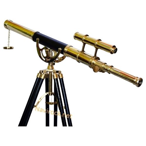 Vintage Shiny Brass Nautical Telescope Double Barrel Brass Finish Adjastable Wooden Tripod