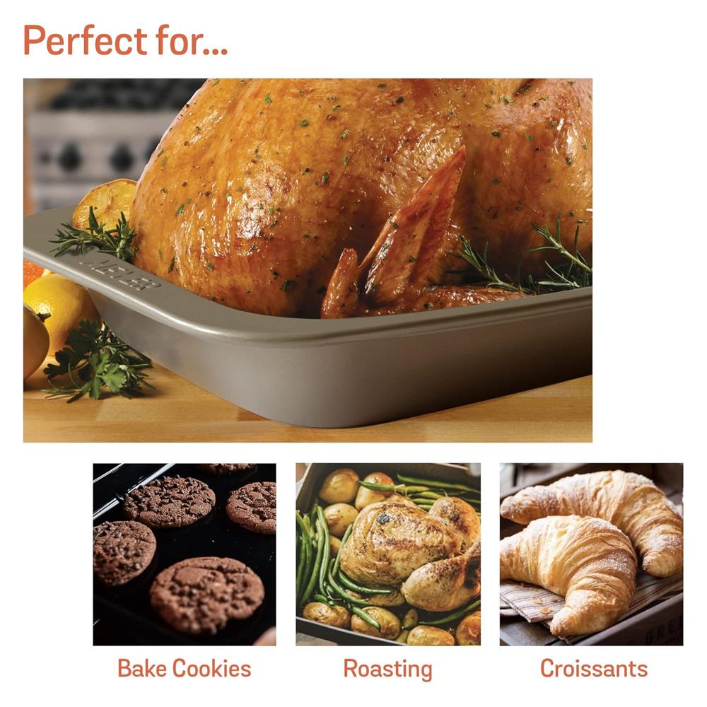 Meyer Bakemaster Carbon Steel Non Stick Mini Oven Roaster | Roasting Pan | Baking Pan | Nonstick Bakeware | Baking Essentials | Cake Tin | Deep Roasting Pan, Grey 47344