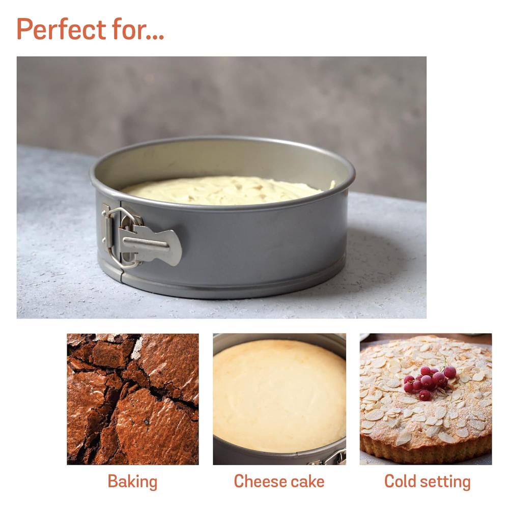 Meyer Bakemaster Carbon Steel Non Stick Springform Cake Tin | Baking Pan | Round Cake Mould | Cake Tin Small | Cake Tray for Baking | Removable Cake Mould | Spring Form pan, 20cm, Grey 47339