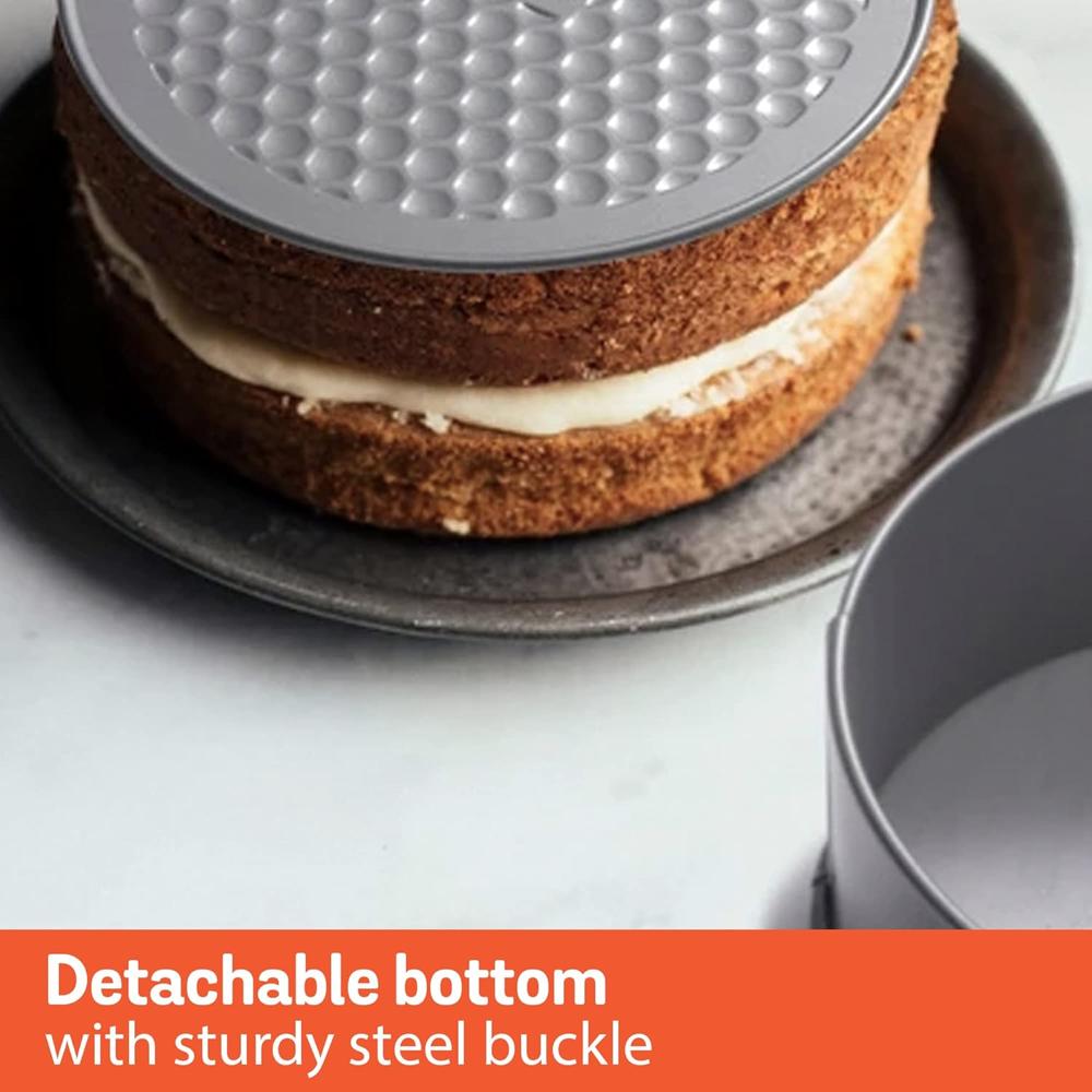 Meyer Bakemaster Carbon Steel Non Stick Springform Cake Tin | Baking Pan | Round Cake Mould | Cake Tin Small | Cake Tray for Baking | Removable Cake Mould | Spring Form pan, 20cm, Grey 47339