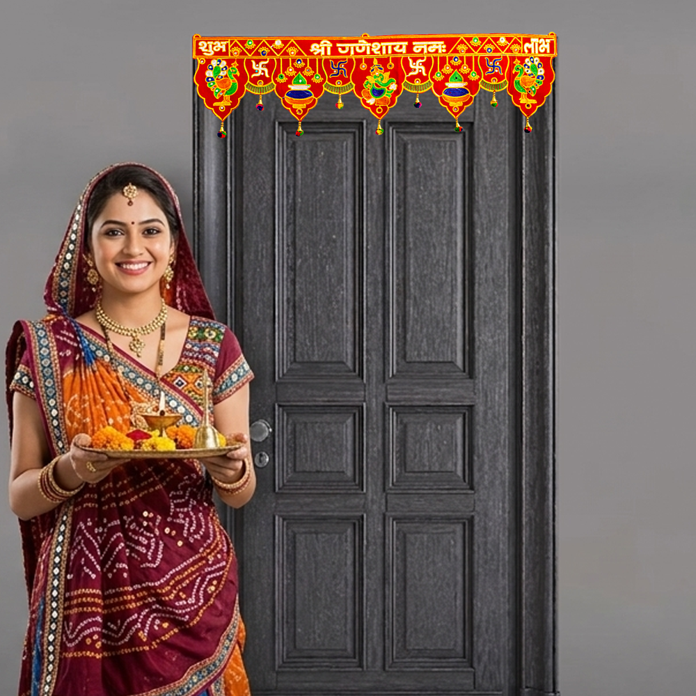 Krishna Handloom Premium Decorative Main Door Entrance Art T 4 - Color: Red
